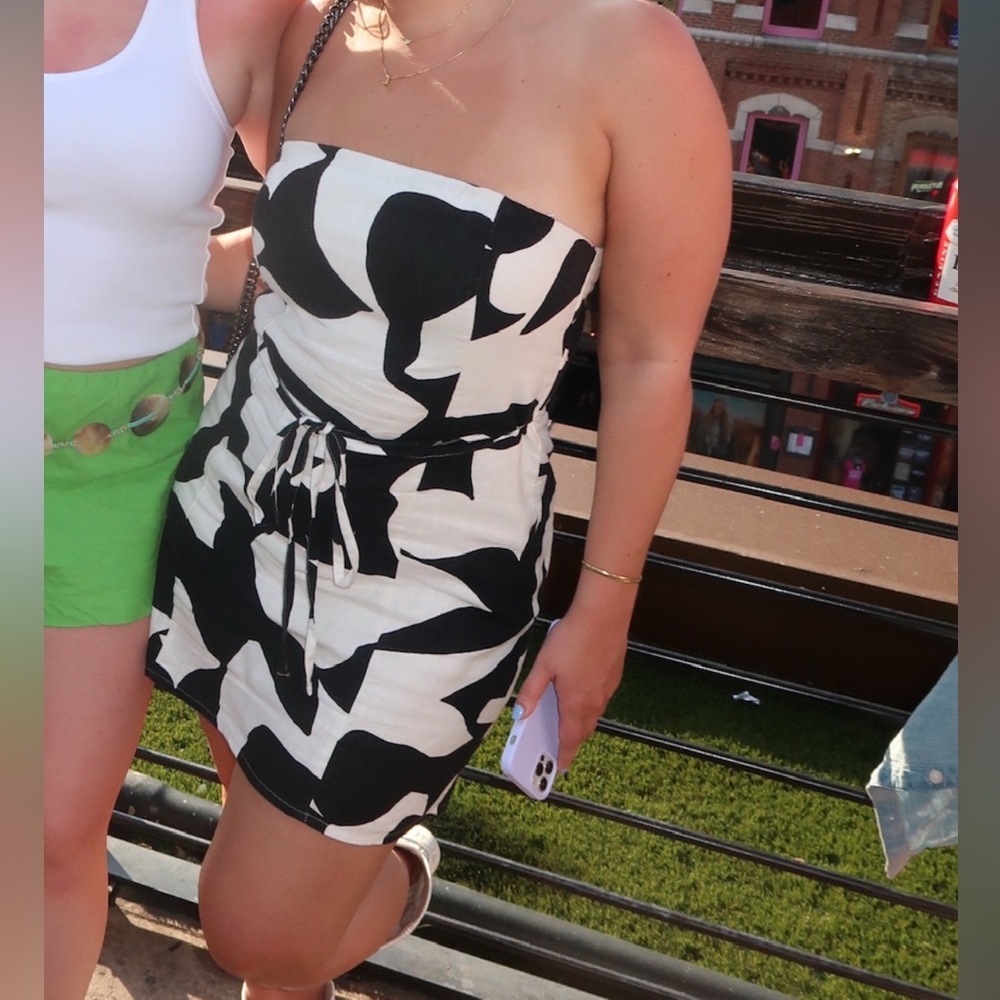 Black and White Strapless Romper